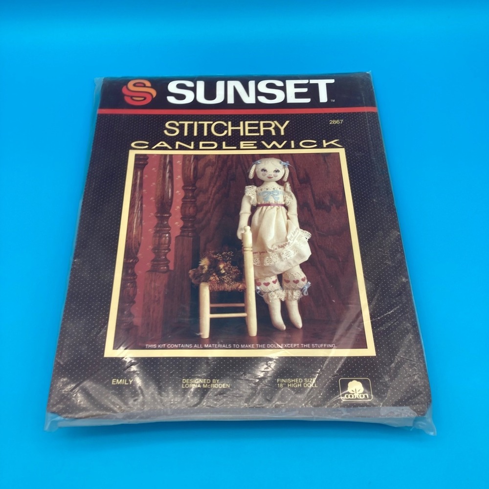 Vtg 1984 Sunset Stitchery Emily Candlewick Doll Kit 2867 Sealed Embroidery Rag